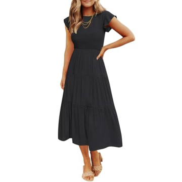 ZESICA Summer Casual Flutter Midi Dress with Pockets