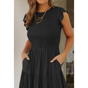 ZESICA Summer Flutter Midi Dress with Pockets