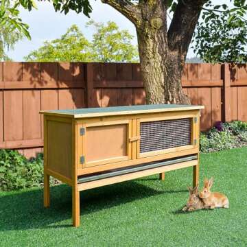 PawHut Wooden Rabbit Hutch Bunny Cage with Waterproof Roof & Easy Cleaning Features