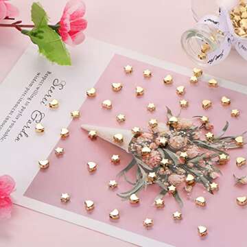 Dremisi 200 Pieces Spacer Beads, 100pcs Heart Beads & 100pcs Star Beads, Heart Shaped Beads Star Spacer Beads Small Hole Loose Beads Gold Plated Metal Beads for DIY Making Earrings Bracelets Necklaces