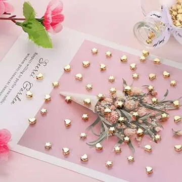 Dremisi 200 Pieces Spacer Beads, 100pcs Heart Beads & 100pcs Star Beads, Heart Shaped Beads Star Spacer Beads Small Hole Loose Beads Gold Plated Metal Beads for DIY Making Earrings Bracelets Necklaces