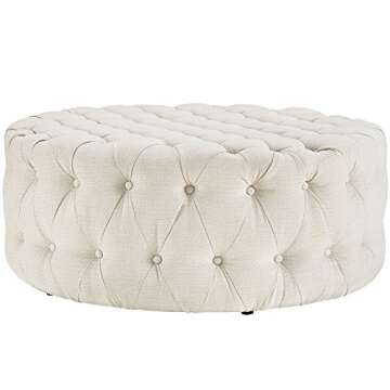 Modway Amour Fabric Upholstered Button-Tufted Round, Ottoman, Beige