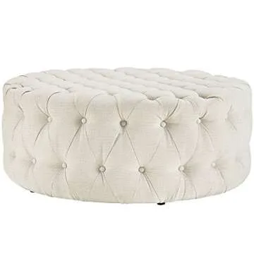 Modway Amour Fabric Upholstered Button-Tufted Round, Ottoman, Beige