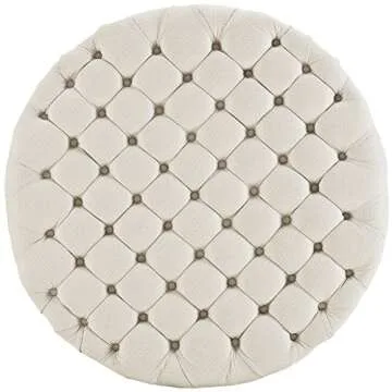 Modway Amour Fabric Upholstered Button-Tufted Round, Ottoman, Beige