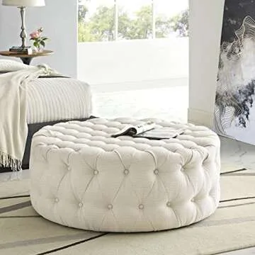 Modway Amour Fabric Upholstered Button-Tufted Round, Ottoman, Beige