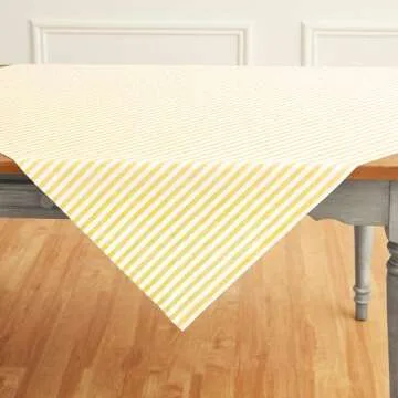 Solino Home Stripe Linen Tablecloth 52 x 52 Inch – 100% Pure Linen Primrose Yellow and White Tablecloth – Farmhouse Square Table Throw for Spring – Amalfi Stripe