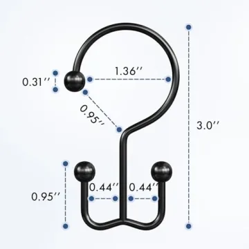 Bathway Shower Curtain Hooks - Matte Black Metal Double Hook Set of 12