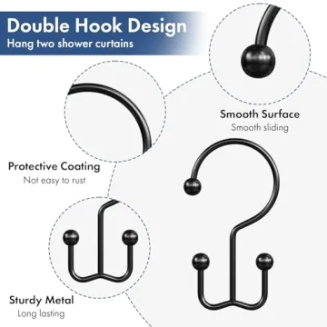 Rust Proof Bathway Shower Curtain Hooks - Set of 12 Black Rings