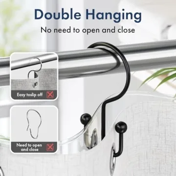 Rust Proof Bathway Shower Curtain Hooks - Set of 12 Black Rings