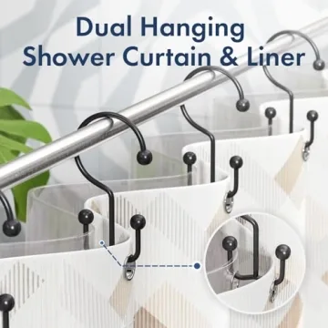 Rust Proof Bathway Shower Curtain Hooks - Set of 12 Black Rings