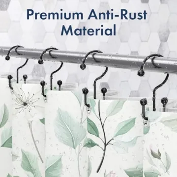 Rust Proof Bathway Shower Curtain Hooks - Set of 12 Black Rings