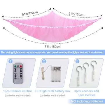 Basumee Stuffed Animals Net or Hammock with LED Light Hanging Toy Net Hammock for Stuffed Animals Storage Stuff Animals Hammocks for Nursery Kids Room with Remote Control, 8 Kinds of Lights(Pack of 1)