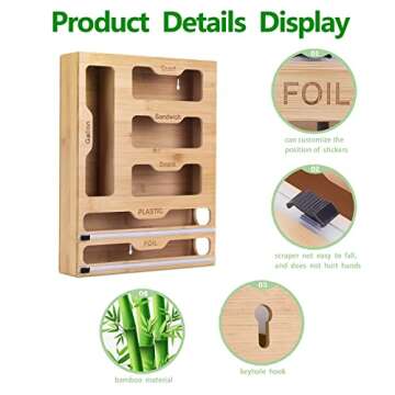 6 in 1 Bamboo Ziplock Bag Organizer for Kitchen Storage