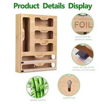 6 in 1 Bamboo Ziplock Bag Organizer for Kitchen Storage