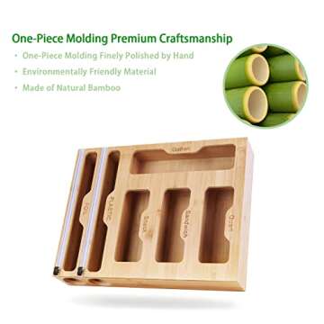 6 in 1 Bamboo Ziplock Bag Organizer for Kitchen Storage