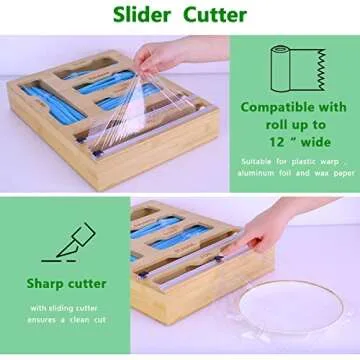 6 in 1 Bamboo Ziplock Bag Organizer for Kitchen Storage