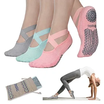 Ozaiic Yoga Socks for Women - Non-Slip Grips & Straps for Pilates and Dance (3 Pairs)