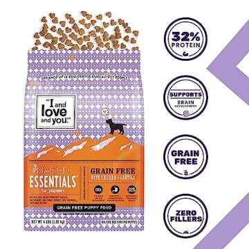 I and love and you Naked Essentials Dry Dog Food for Puppies - Chicken + Lentils - High Protein, Real Meat, No Fillers, Prebiotics + Probiotics, 4lb Bag