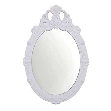 Basswood Hunters 23''x 15'' Oval Vintage Decorative Wall Mirror, White Wooden Crown Frame, Antique Princess Decor for Bedroom,Playroom,Dressers,Living Room