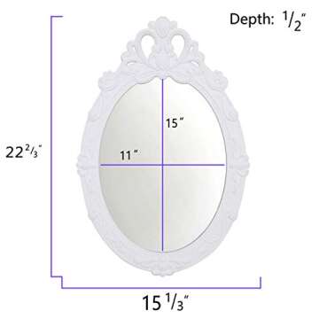 Basswood Hunters 23''x 15'' Oval Vintage Decorative Wall Mirror, White Wooden Crown Frame, Antique Princess Decor for Bedroom,Playroom,Dressers,Living Room