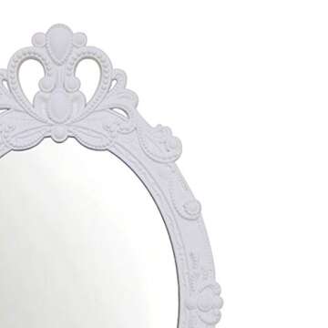 Basswood Hunters 23''x 15'' Oval Vintage Decorative Wall Mirror, White Wooden Crown Frame, Antique Princess Decor for Bedroom,Playroom,Dressers,Living Room