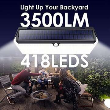 Solar Lights Outdoor Super-Bright 418 LEDs 3500lm -[Micro USB Rechargeable & Solar Rechargeable] Sol...
