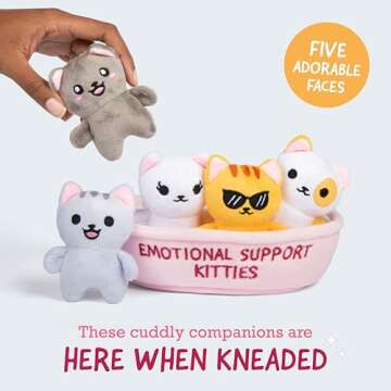 WHAT DO YOU MEME? Emotional Support Kitties by Relatable, Cuddly Stuffed Animals and Toys, Squishy Toys and Plushies, Great Ideas for Loved Ones of All Ages, Includes 5 Plushies with Carrying Basket