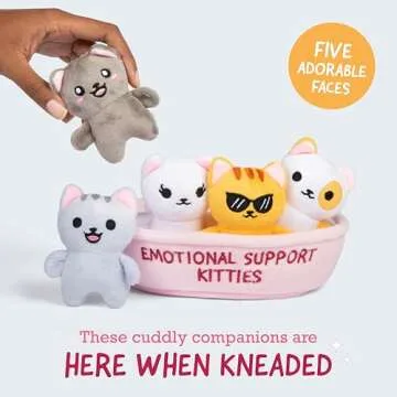 WHAT DO YOU MEME? Emotional Support Kitties by Relatable, Cuddly Stuffed Animals and Toys, Squishy Toys and Plushies, Great Ideas for Loved Ones of All Ages, Includes 5 Plushies with Carrying Basket