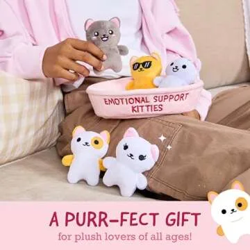 WHAT DO YOU MEME? Emotional Support Kitties by Relatable, Cuddly Stuffed Animals and Toys, Squishy Toys and Plushies, Great Ideas for Loved Ones of All Ages, Includes 5 Plushies with Carrying Basket