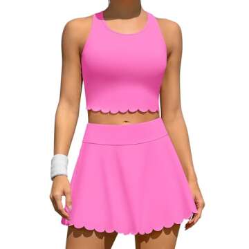 ATTRACO Tennis Sets for Women Outfit with Shorts Underneath Sleeveless Workout Sets Hot Pink M