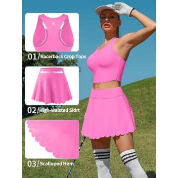 ATTRACO Tennis Sets for Women Outfit with Shorts Underneath Sleeveless Workout Sets Hot Pink M