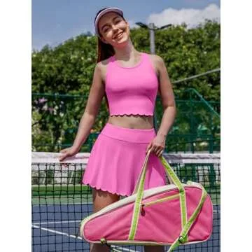 ATTRACO Tennis Sets for Women Outfit with Shorts Underneath Sleeveless Workout Sets Hot Pink M