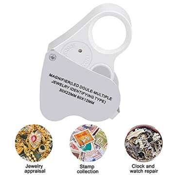 JARLINK 2 Pack 30X 60X Illuminated Jewelers Eye Loupe Magnifier, Foldable Jewelry Magnifiers with Br...