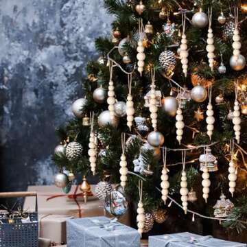 24PCS Wooden Christmas Bead Ornaments - Boho Farmhouse Decor