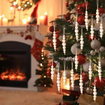 24PCS Wooden Christmas Bead Ornaments for Holiday Decor