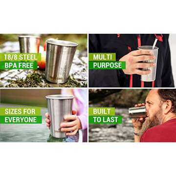 Stainless Steel Cups 10 oz Tumbler (4 Pack) - Premium Metal Drinking Glasses | Stackable Durable Cup (10 oz)