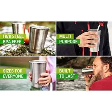 Stainless Steel Cups 10 oz Tumbler (4 Pack) - Premium Metal Drinking Glasses | Stackable Durable Cup (10 oz)