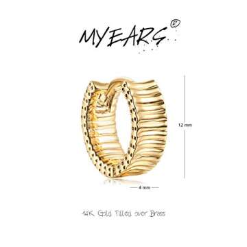MYEARS Women Frill Earrings Gold Huggie Trough Band Hoop 14K Gold Plated Small Simple Hypoallergenic Everyday Jewelry