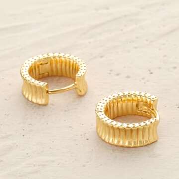 MYEARS Women Frill Earrings Gold Huggie Trough Band Hoop 14K Gold Plated Small Simple Hypoallergenic Everyday Jewelry