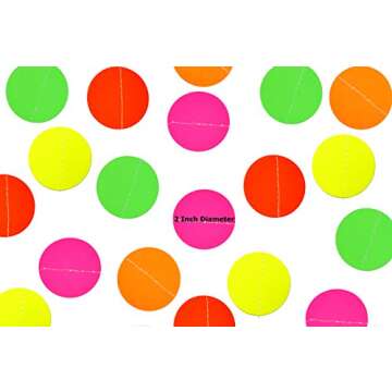 Midnight Glo Neon Paper Garland Circle Dots Hanging Decorations for Birthday Party Wedding Decorations Black Light Reactive UV Glow Party 78ft(6 Pack)