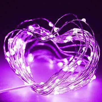 Twinkle Star 2 Pack Halloween Fairy Lights Battery Operated, 33 ft 100 Led String Lights Remote Control Timer Twinkle String Lights 8 Modes Firefly Lights for Garden Party Indoor Decor, Purple