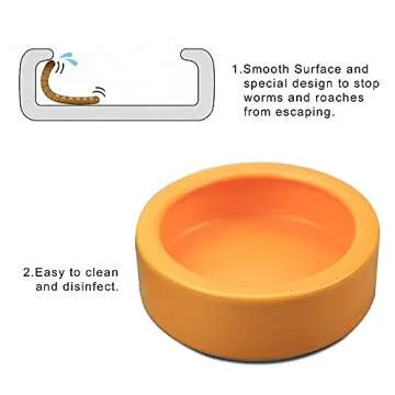 TDPET Ceramic Mini Reptile Worm Dish - Lizard Escape Proof Feeding Bowl Circular (Large-1Pack, Orange)