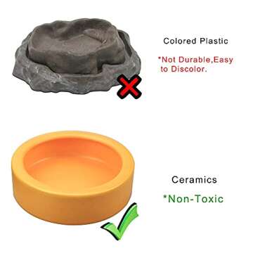 TDPET Ceramic Mini Reptile Worm Dish - Lizard Escape Proof Feeding Bowl Circular (Large-1Pack, Orange)