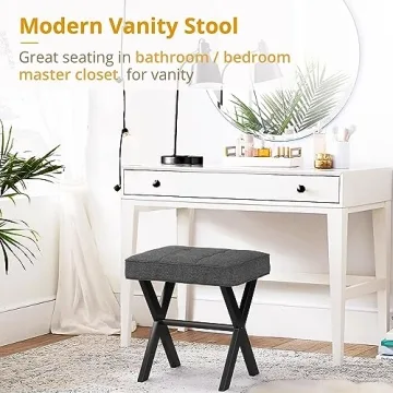 LUE BONA Modern Vanity Stool with Metal X Legs