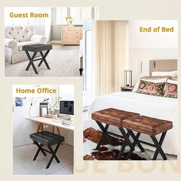 LUE BONA Modern Vanity Stool with Metal X Legs