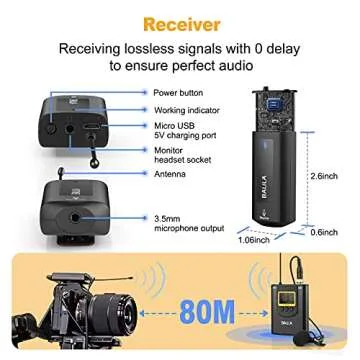 BALILA UHF Wireless Lavalier Microphone System, Wireless Lapel Microphone with 2 Transmitter and 1 Receiver for iPhone/Android, DSLR Camera,Lav Mic fits Podcast Interview YouTube