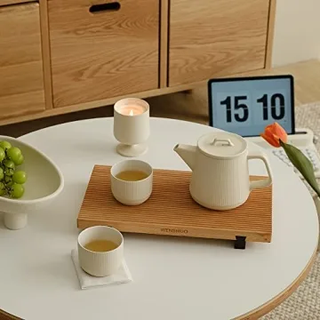 Teapot Set with Removable Infuser, Kissui Vertical Stripes Ceramic Brewing Tea Set, Big Capacity, Matte Crème