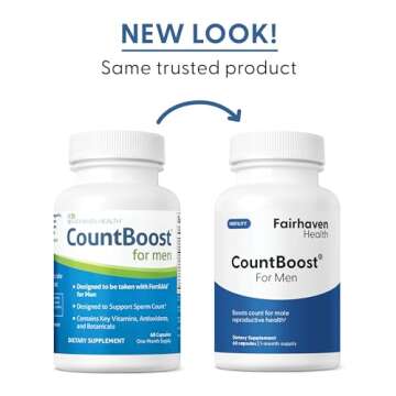 Fairhaven Health CountBoost for Men Optimal Count and Volume Male Fertility Supplement - Pre-Conception Nutrition for Him - with Ashwagandha, Vitamin C, and CoQ10-60 Capsules