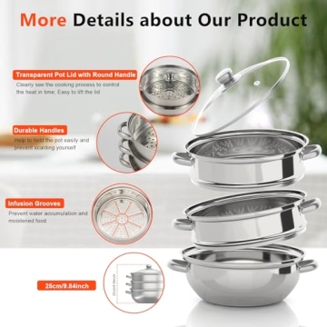 3-Tier Stainless Steel Steamer for Convenient Healthy Cooking