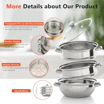3-Tier Stainless Steel Steamer for Convenient Healthy Cooking